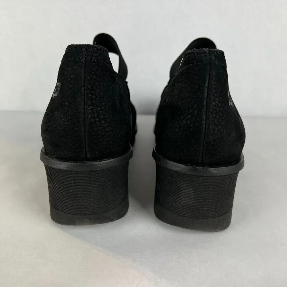 Loints Of Holland Maryjane Shoes Womens 41 9.5 10 Black‎ Wedge Pebbled Leather